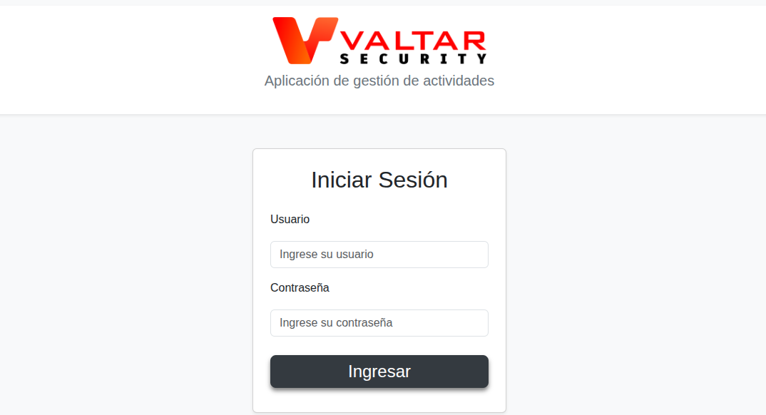 Login aplicacion Valtar Security